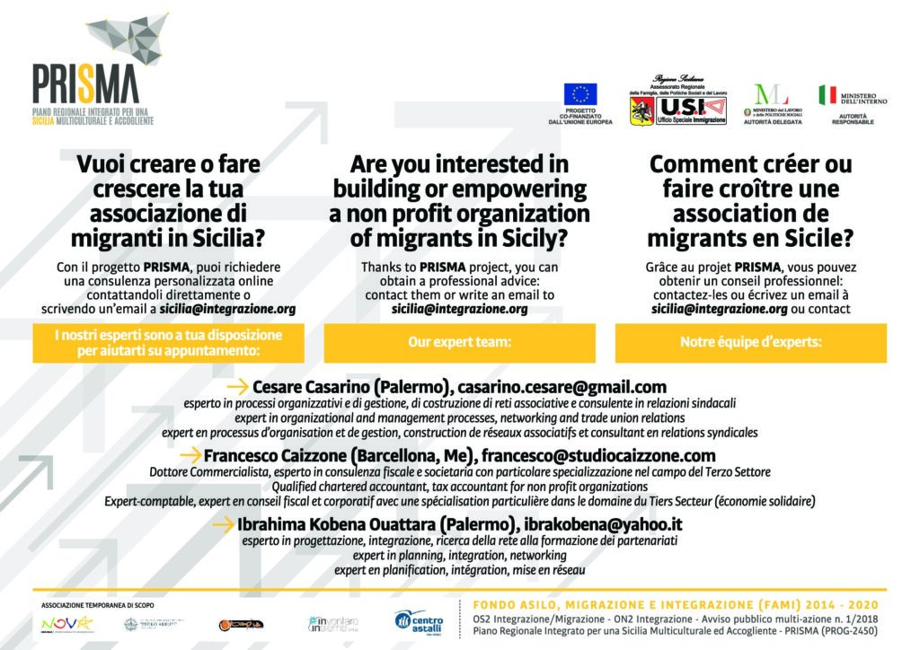 Un team di esperti per creare o far crescere le associazioni di migranti in Sicilia